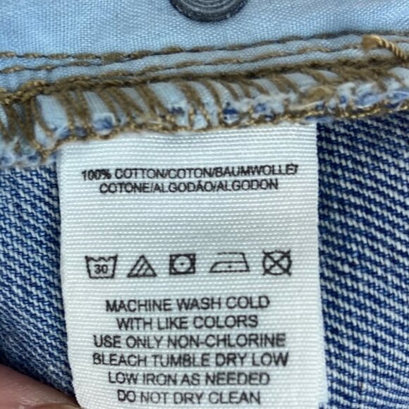 Free People Button Fly Sharkbite Hem Blue Denim Cutoff Shorts Size 24 Denim Boho - Picture 7 of 13